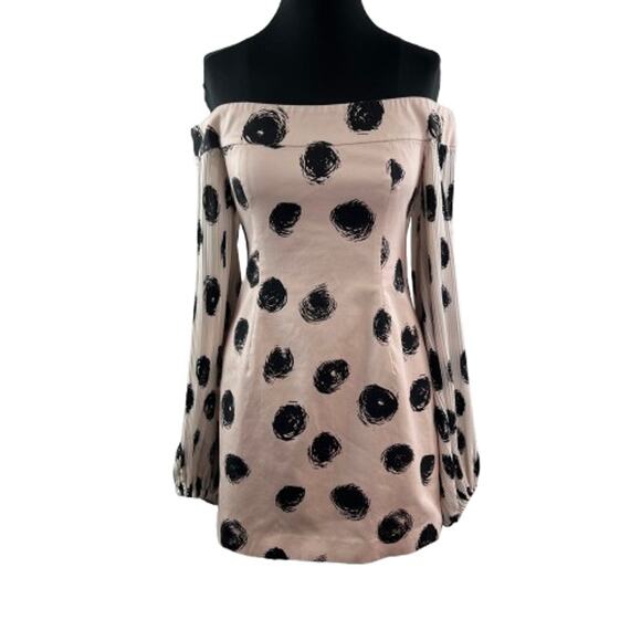 C/Meo Collective Dresses & Skirts - C/Meo Collective Beige Black Cotton Polka Dot Off The Shoulder Dress Size M